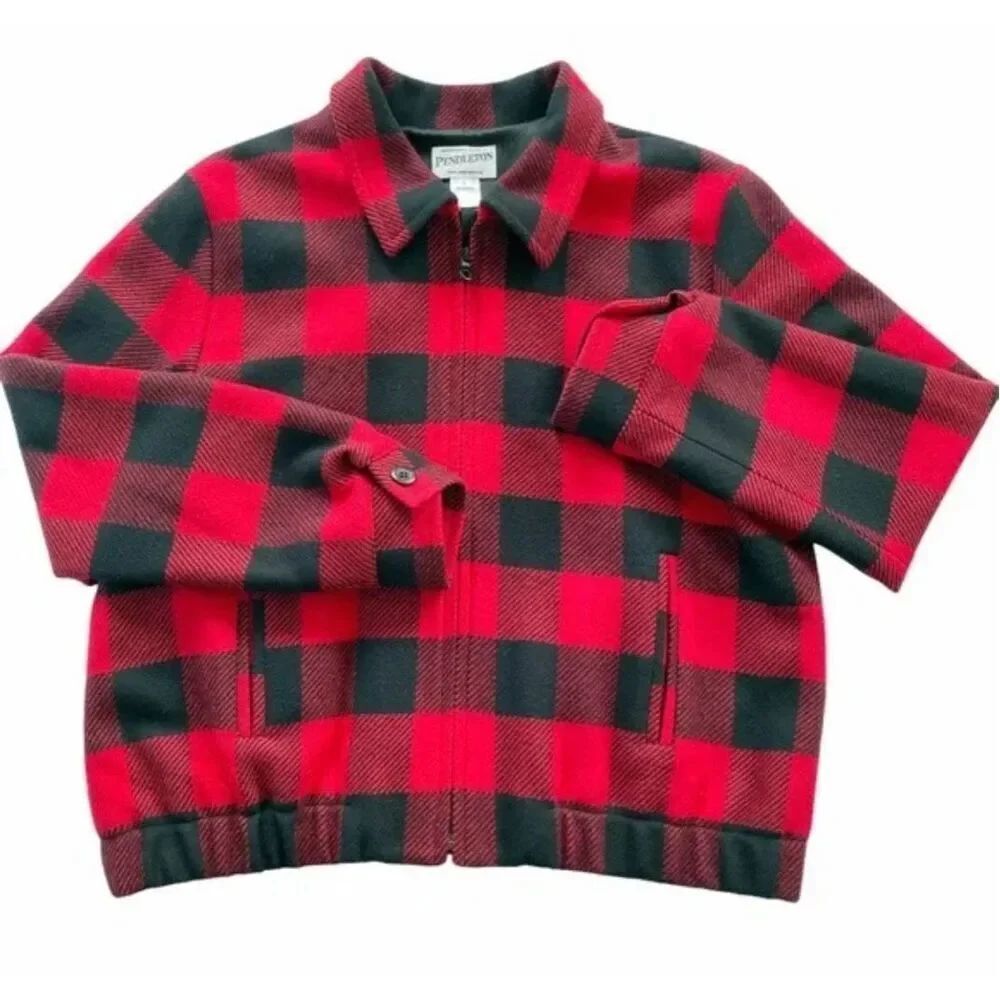 Vintage Pendleton Classic Buffalo Red & Black Checkered Wool Trucker Jacket M